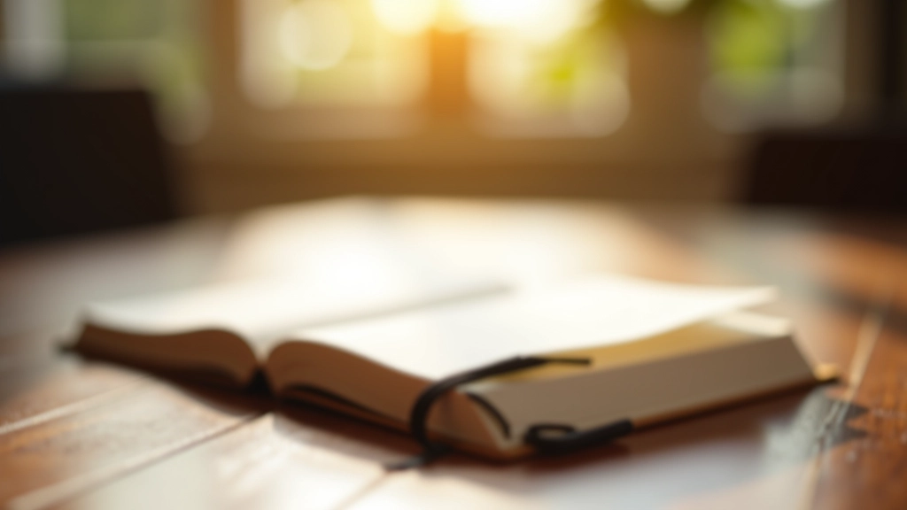 Caderno aberto com caneta sobre mesa de madeira, representando o espaço para reflexão pessoal